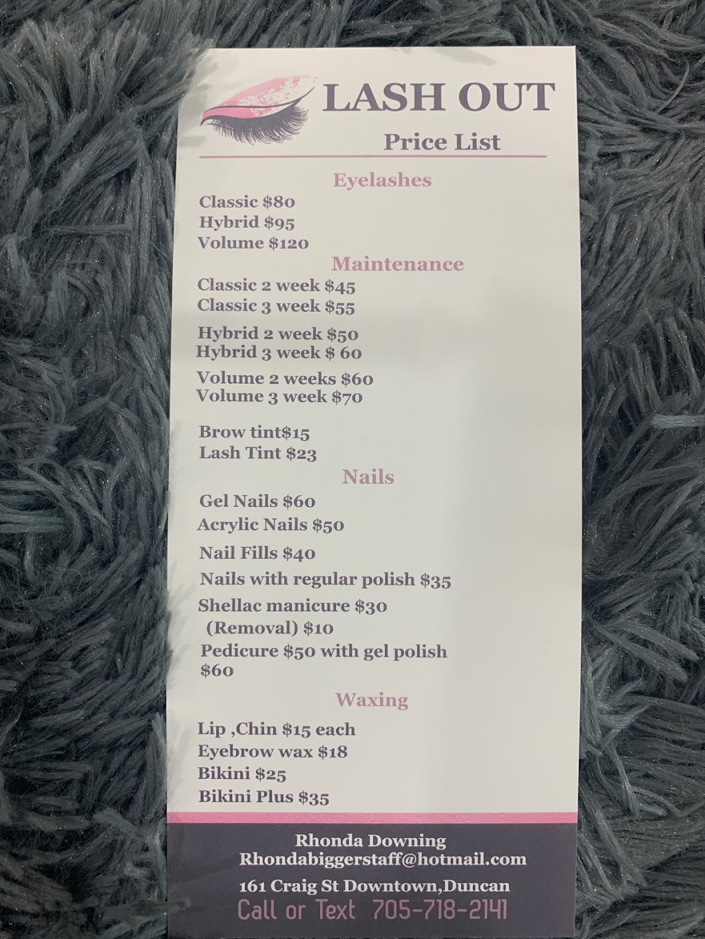 Lash Out | 3105 Stonehaven Pl, Duncan, BC V9L 0A3, Canada | Phone: (705) 718-2141