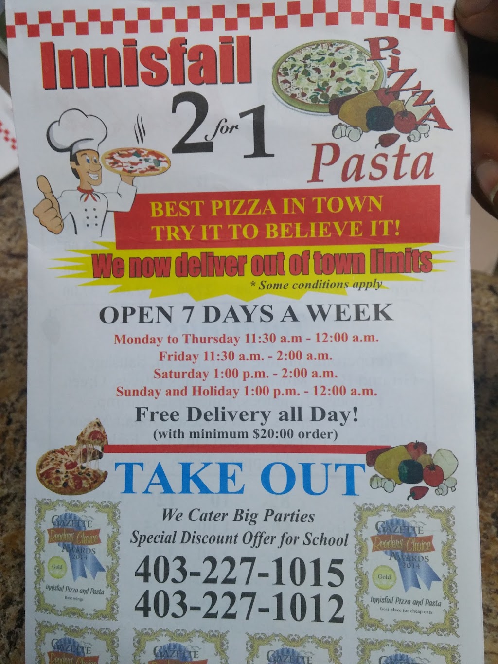 Innisfail Pizza & Pasta | 5104 48 St, Innisfail, AB T4G 1M2, Canada | Phone: (403) 227-1015