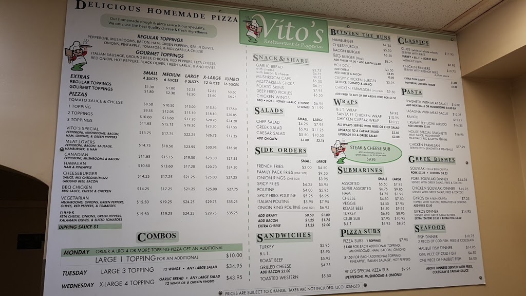 Vitos Restaurant & Pizzeria | 48 A King St E, Colborne, ON K0K 1S0, Canada | Phone: (905) 355-3222