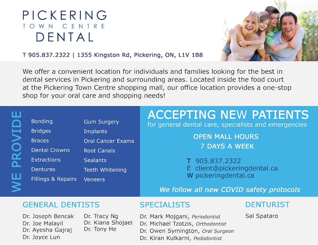 Pickering Dental (at Pickering Town Centre) | 1355 Kingston Rd #14, Pickering, ON L1V 1B8, Canada | Phone: (905) 837-2322