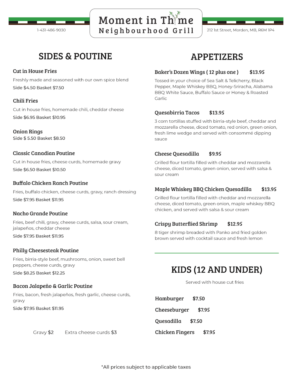 Moment in Thyme Neighbourhood Grill | 212 1 St, Morden, MB R6M 1P4, Canada | Phone: (431) 486-9030