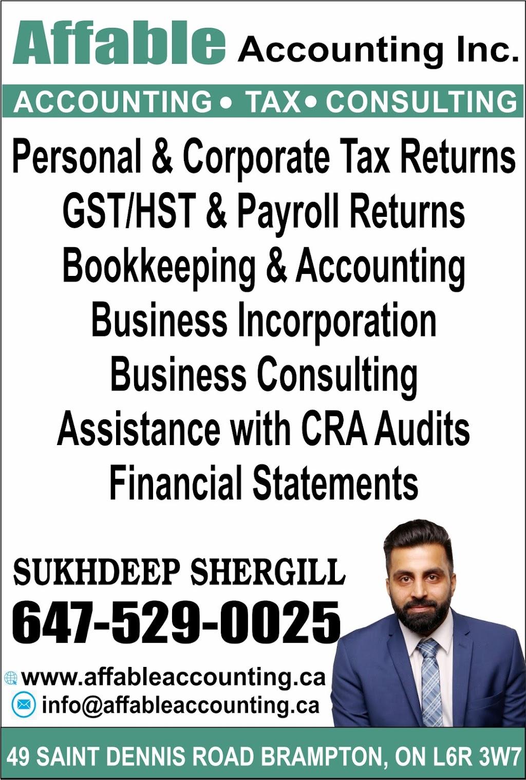 Affable Accounting Inc. | Brampton, ON L6R 3W7, Canada | Phone: (647) 529-0025