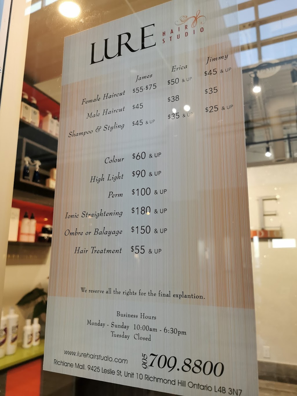 LURE Hair Studio | 9425 Leslie St, Richmond Hill, ON L4B 3N7, Canada | Phone: (905) 709-8800
