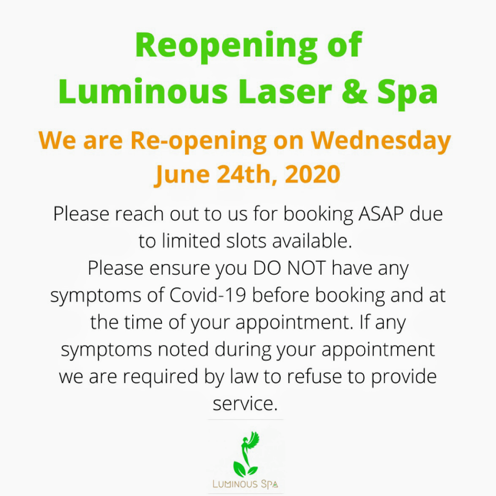 Luminous Laser & Spa | 298 Enfield Pl, Mississauga, ON L5B 3E2, Canada | Phone: (416) 710-5686