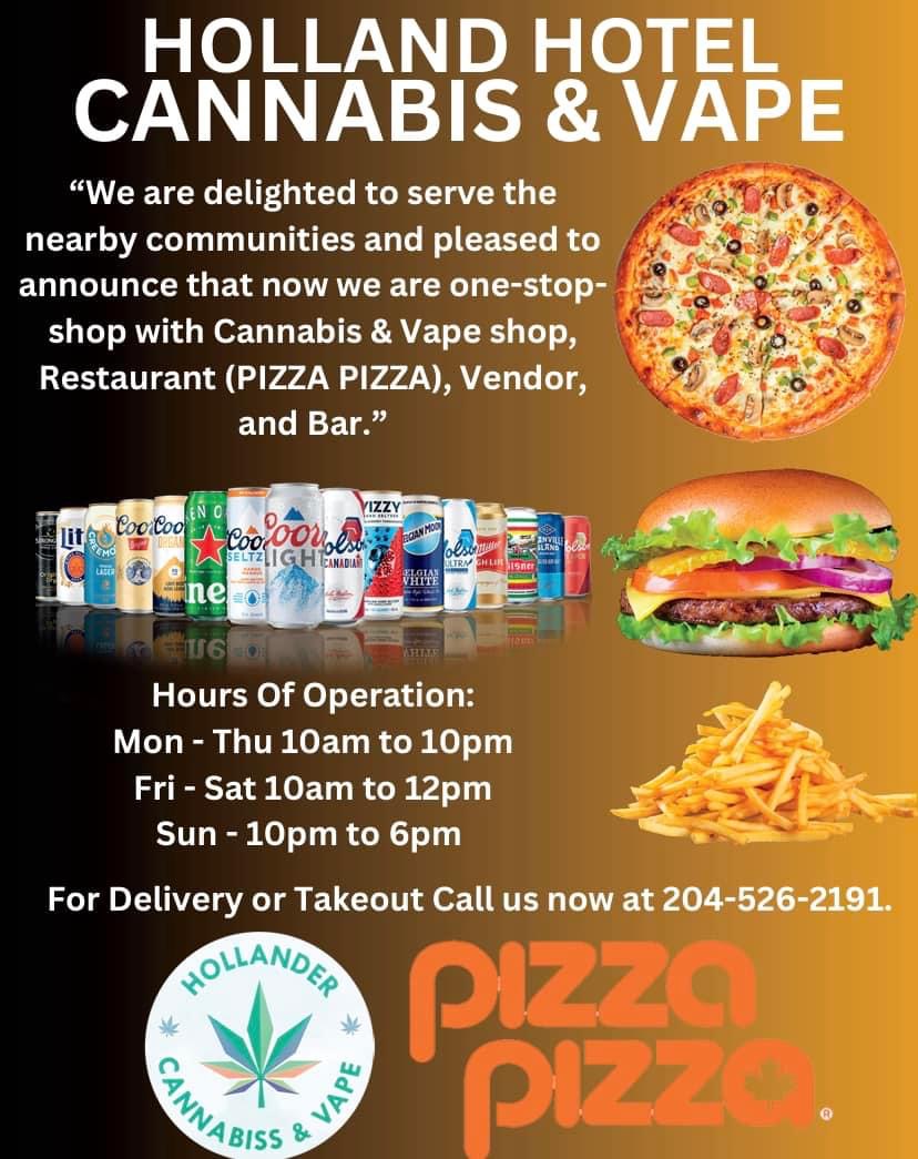 Hollander Hotel & Cannabis, Vape shop | 101 Broadway St, Holland, MB R0G 0X0, Canada | Phone: (204) 526-2191