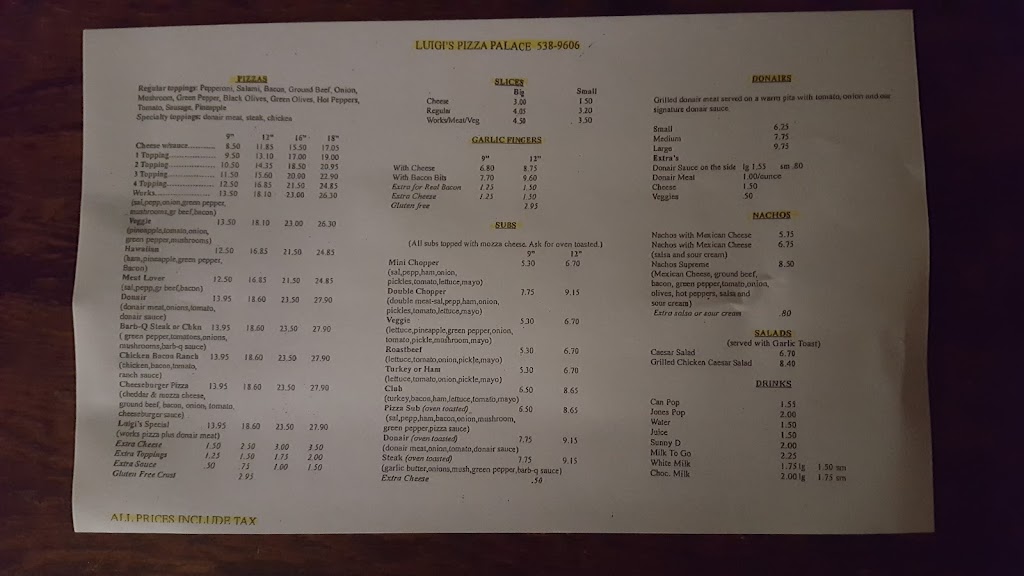 Luigis Pizza Palace | 159 Commercial St, Berwick, NS B0P 1E0, Canada | Phone: (902) 538-9606