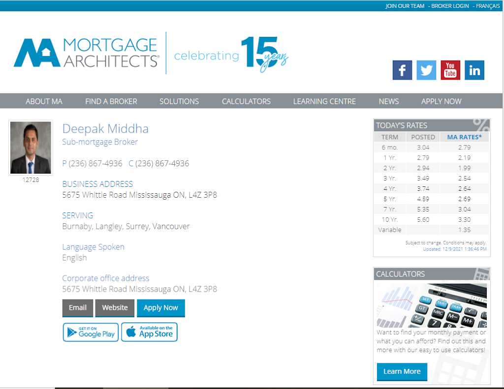 Deepak Middha Mortgages - Mortgage Broker Surrey | 6968 144 St, Surrey, BC V3W 5R9, Canada | Phone: (236) 867-4936