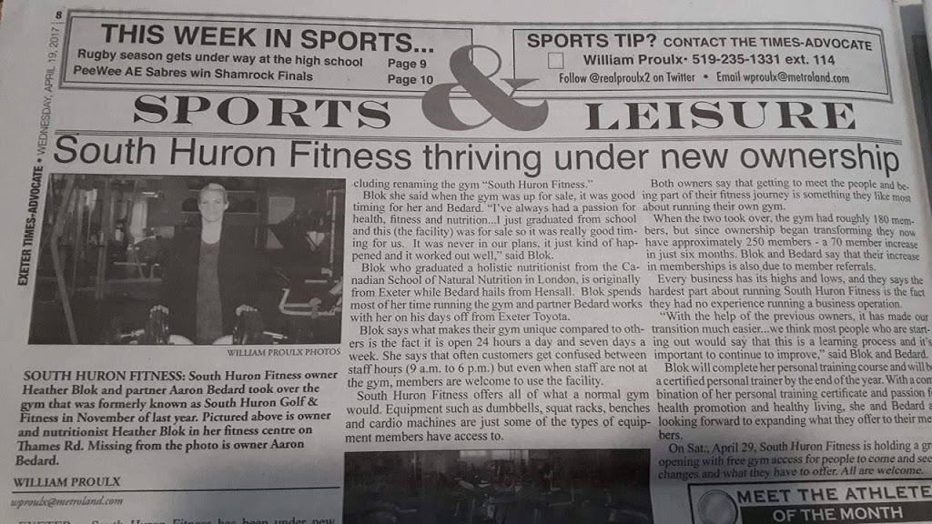South Huron Fitness | 190 Thames Rd E, Exeter, ON N0M 1S3, Canada | Phone: (519) 235-4555