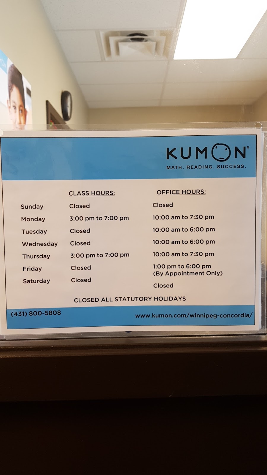 Kumon Math & Reading Centre | 1320 Concordia Ave E Unit 7, Winnipeg, MB R3W 0G6, Canada | Phone: (431) 800-5808
