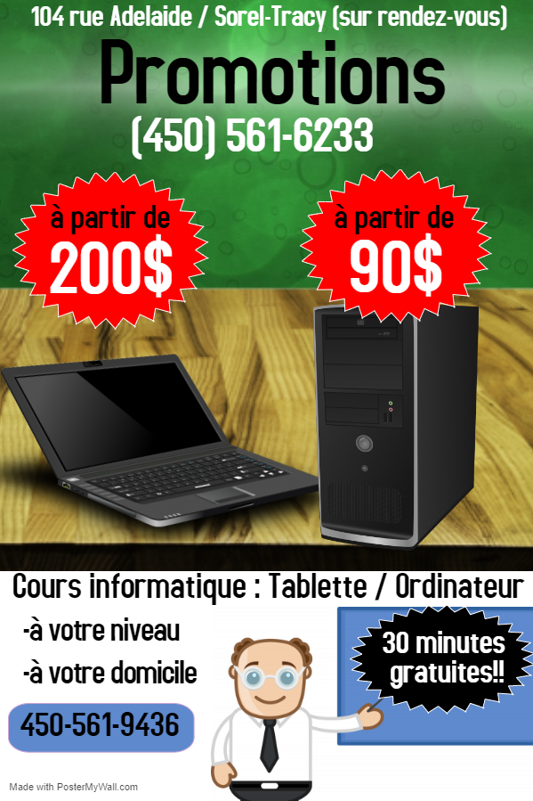 Ordi Lent Solution | 461 Rue Nollin, Sorel-Tracy, QC J3P 7W2, Canada | Phone: (450) 561-6233