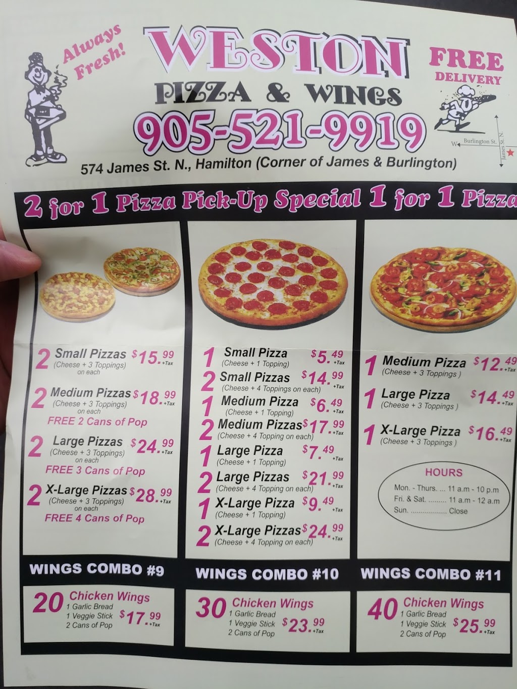 Weston Pizza And Wings | 574 James St N, Hamilton, ON L8L 1J7, Canada | Phone: (905) 521-9919