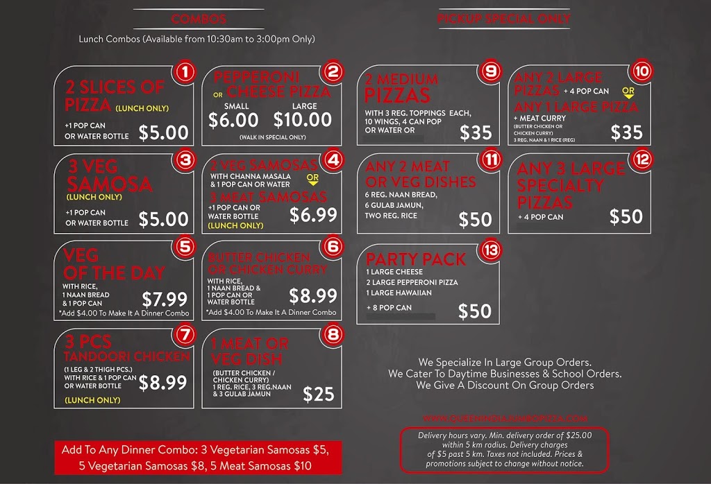 Queen India Jumbo Pizza | 26426 56 Ave, Langley City, BC V4W 1P2, Canada | Phone: (604) 857-9100