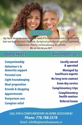 Big Hearts Home Care | 1463 Johnston Rd #71604, White Rock, BC V4B 5J5, Canada | Phone: (604) 493-2045