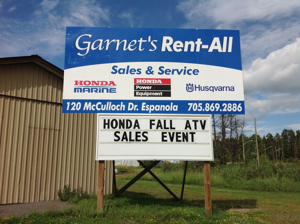 Garnets Rental, Sales, Service | 120 McCulloch Dr, Espanola, ON P5E 1J1, Canada | Phone: (705) 869-2886