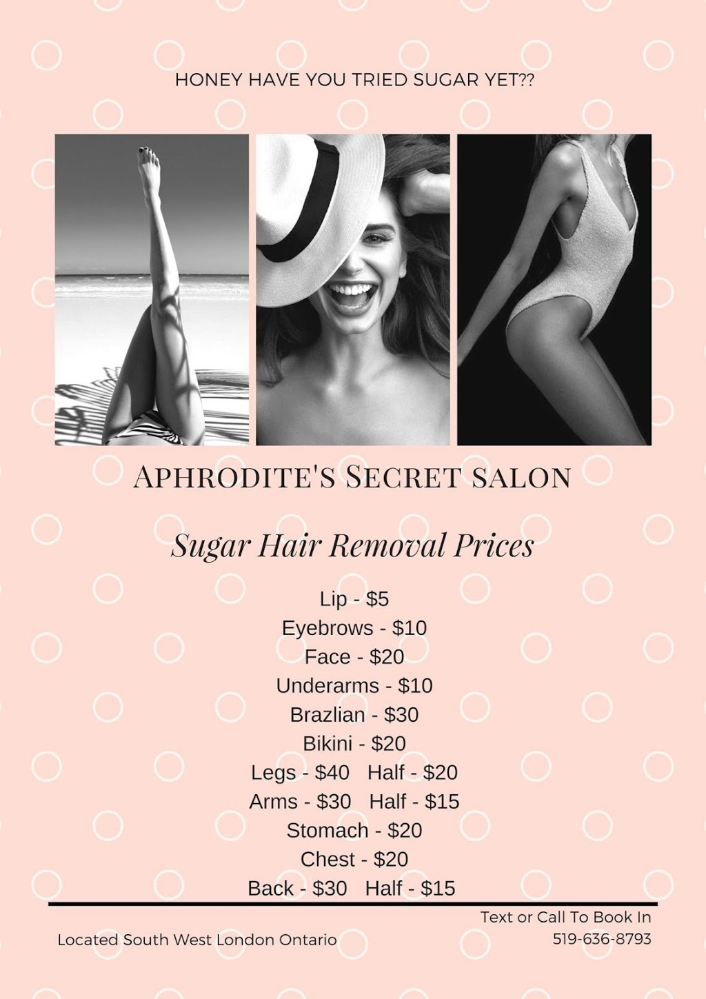Aphrodties Secret Salon | 72 Langarth St W, London, ON N6J 1P4, Canada | Phone: (519) 636-8793