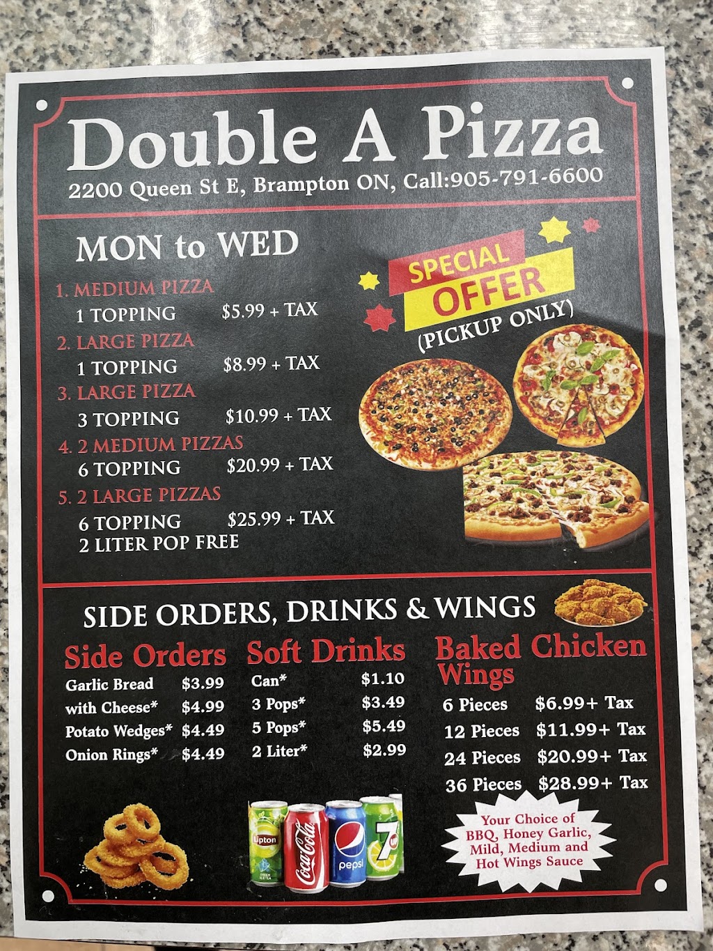DOUBLE A PIZZA | 2200 Queen St E, Brampton, ON L6S 4G9, Canada | Phone: (905) 791-6600