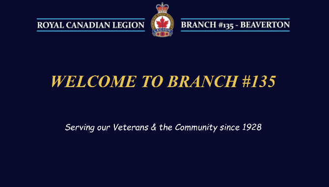 Royal Canadian Legion Branch 135 | 517 Mara Rd, Beaverton, ON L0K 1A0, Canada | Phone: (705) 426-7852