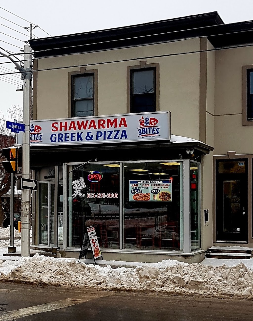 3 BITES Shawarma, Greek & Pizza | 500 Gladstone Ave, Ottawa, ON K1R 5P1, Canada | Phone: (613) 231-3636