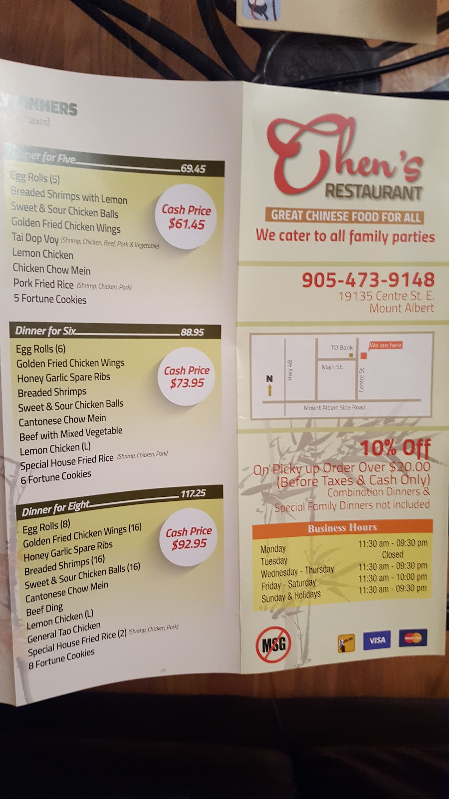 Chens Restaurant | 19135 Centre St, Mount Albert, ON L0G 1M0, Canada | Phone: (905) 473-9148