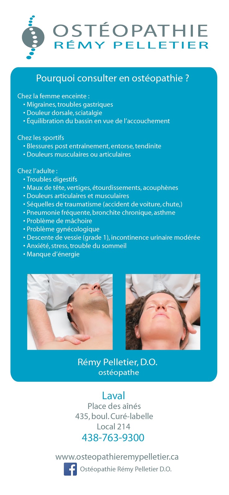 Ostéopathie Rémy Pelletier | 435 Boulevard Curé-Labelle #214, Laval, QC H7V 2S8, Canada | Phone: (438) 763-9300