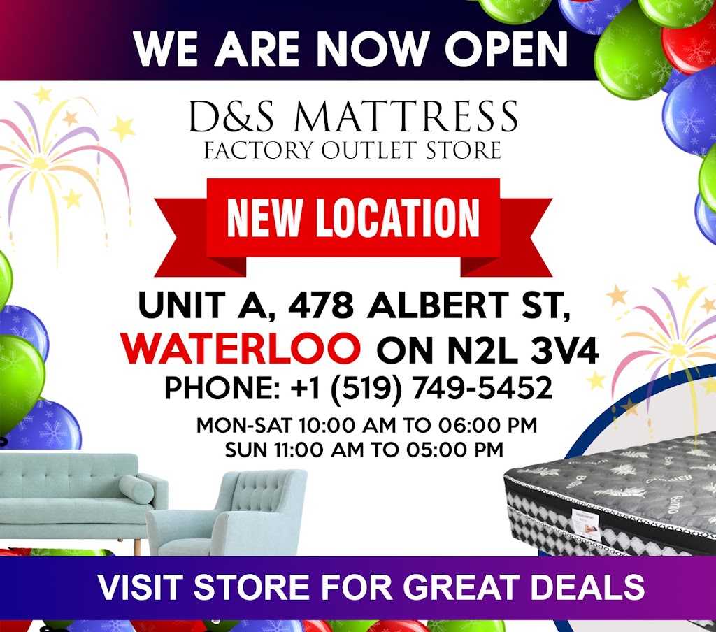 D&S Mattress | furniture store | 478 Albert St Unit A, Waterloo, ON N2L 3V4, Canada | 5197495452 OR +1 519-749-5452