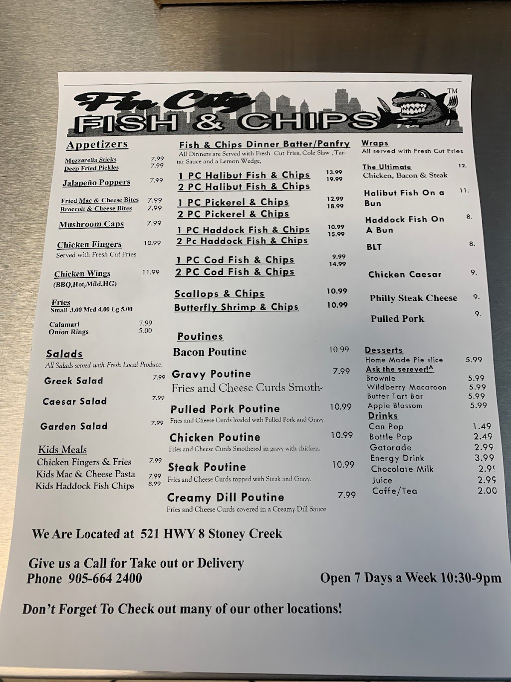 Fin City Fish & Chips Restaurant | 521 Hwy 8 Unit 105, Stoney Creek, ON L8G 4L6, Canada | Phone: (905) 664-2400