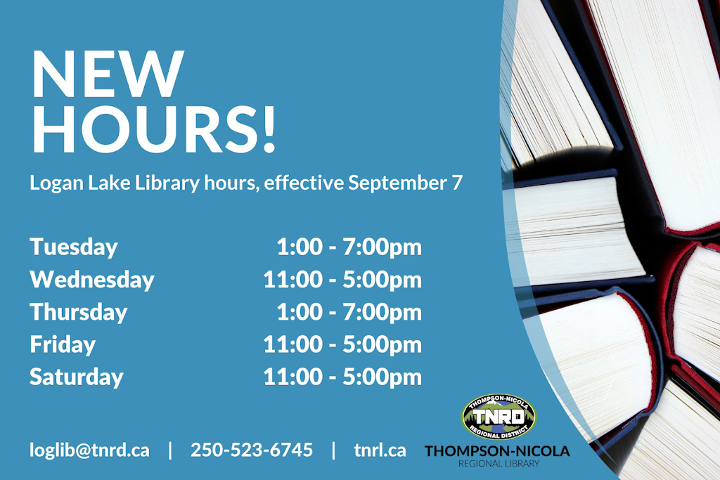 Logan Lake Library, Thompson-Nicola Regional Library | 130 Chartrand Ave, Logan Lake, BC V0K 1W0, Canada | Phone: (250) 523-6745