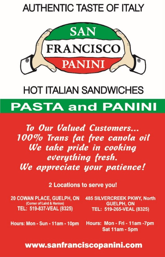 San Francisco Panini | 485 Silvercreek Pkwy N #12, Guelph, ON N1H 7K5, Canada | Phone: (519) 265-8325