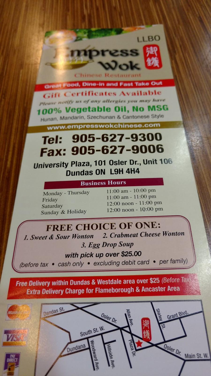 Empress Wok Chinese restaurant | 101 Osler Dr, Dundas, ON L9H 4H4, Canada | Phone: (905) 627-9300