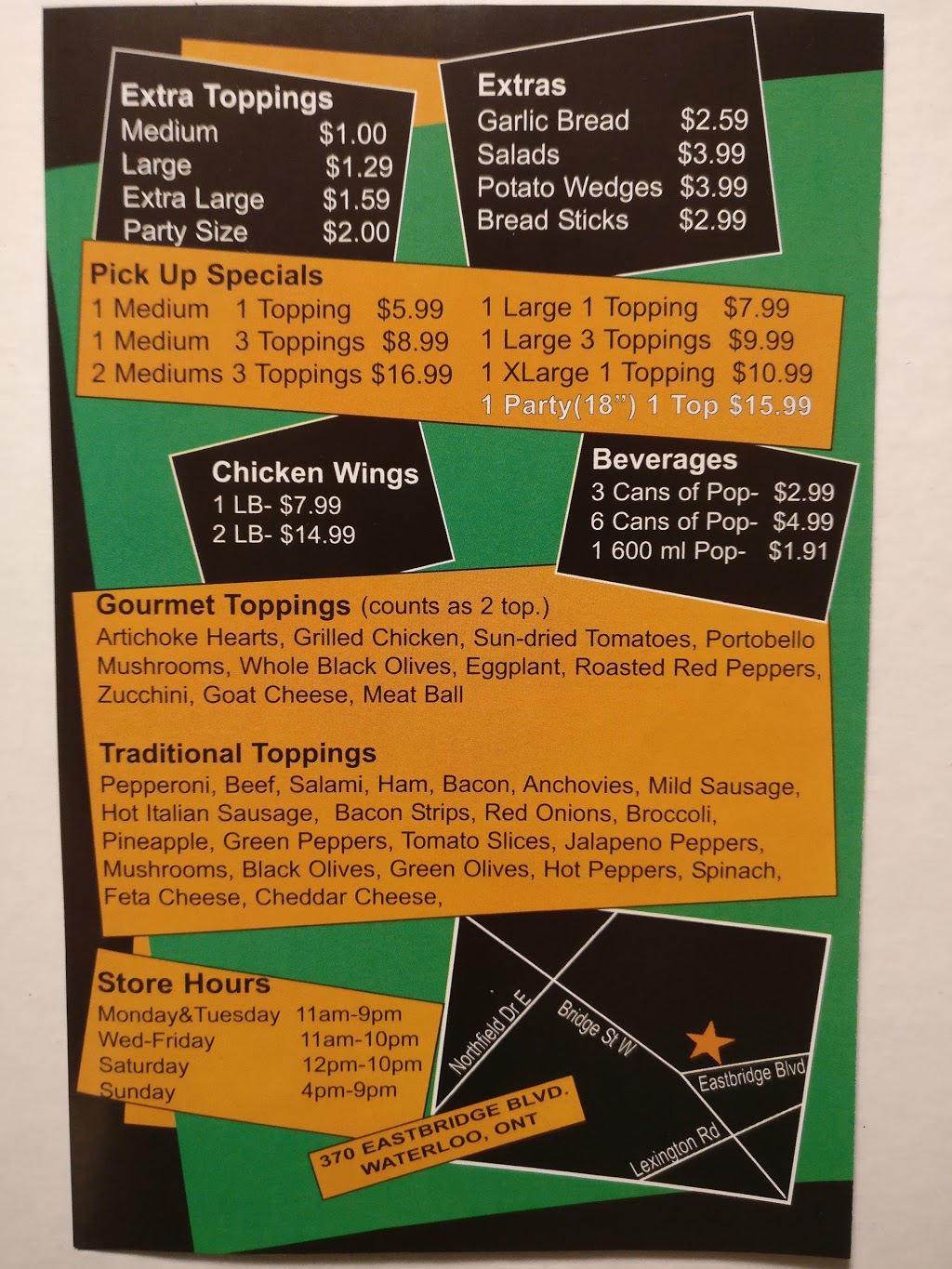 Maestros Pizza | 370 Eastbridge Blvd, Waterloo, ON N2K 3Z1, Canada | Phone: (519) 888-6662