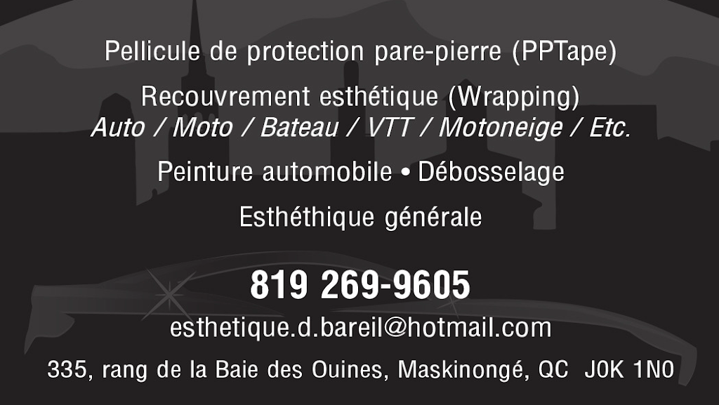 Esthétique Auto D. Bareil | 335 Rang de la Baie des Ouines, Maskinongé, QC J0K 1N0, Canada | Phone: (819) 269-9605