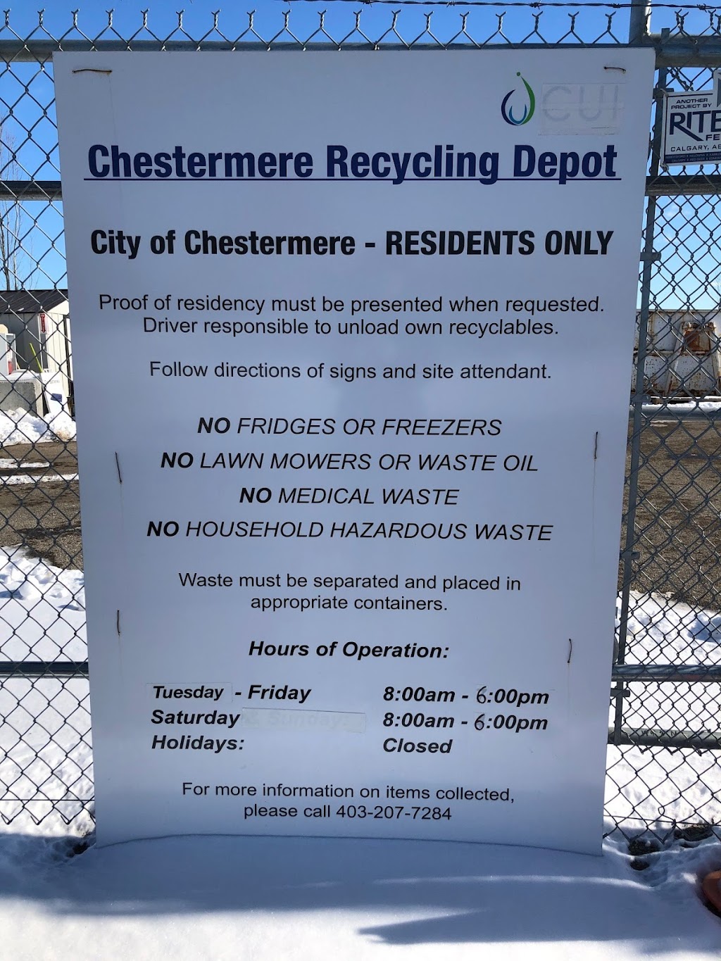 Chestermere Recycle Depot | Centre Ave E, Chestermere, AB T1X 1V7, Canada | Phone: (403) 207-2807