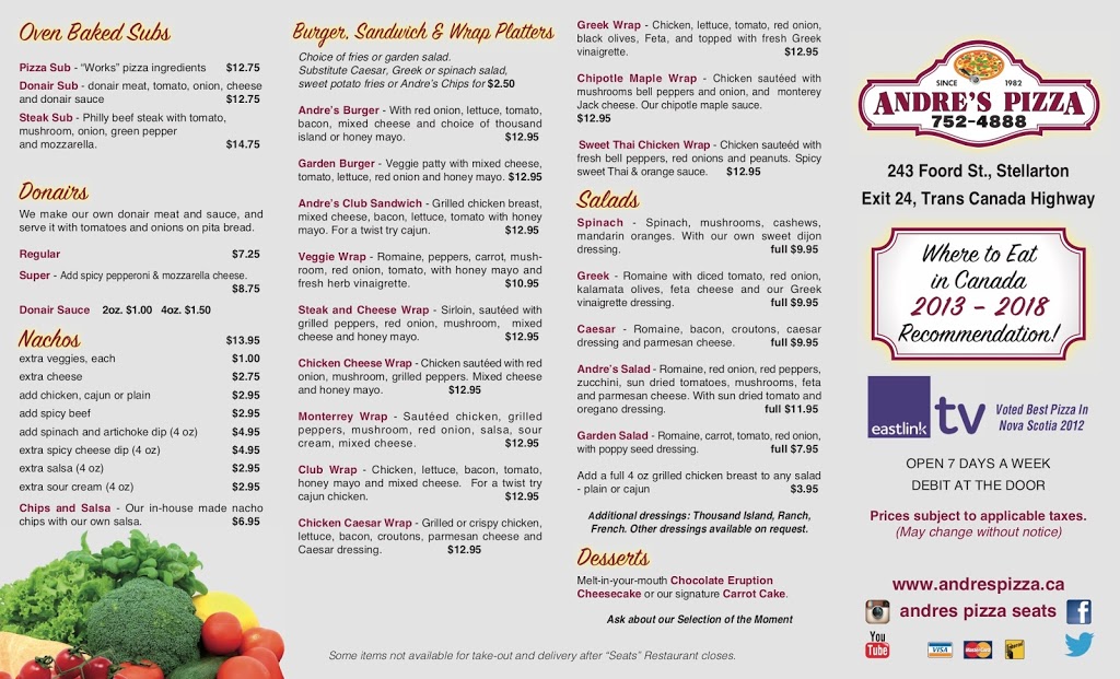 Andres Pizza | 243 S Foord St, Stellarton, NS B0K 1S0, Canada | Phone: (902) 752-4888