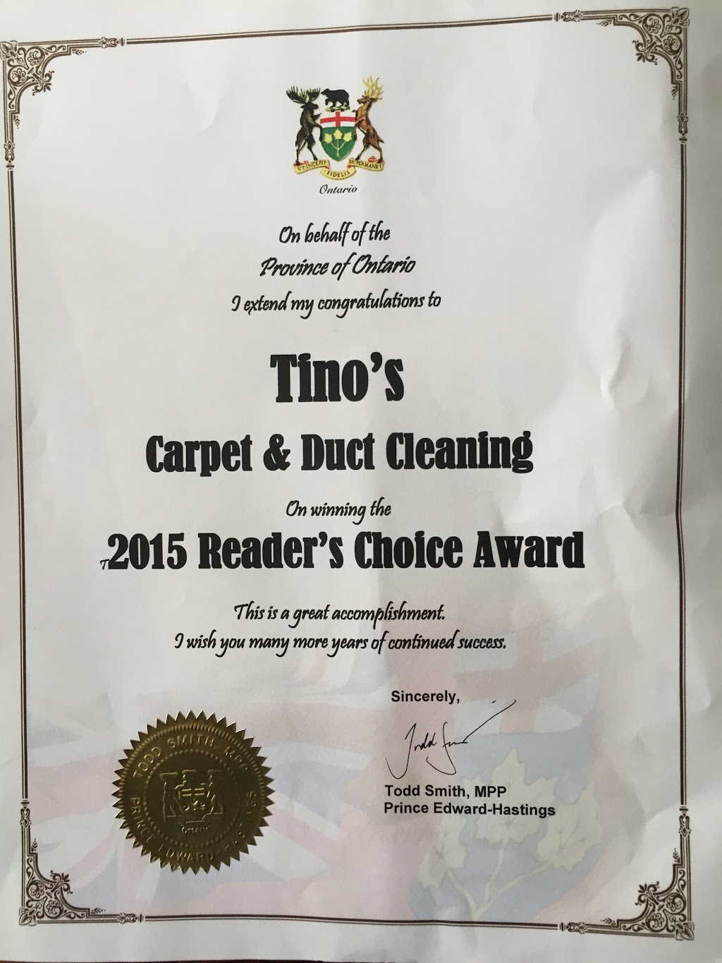 Tino’s Carpet & Duct Cleaning | 68 Dundas St W, Belleville, ON K8P 1A3, Canada | Phone: (613) 922-8466