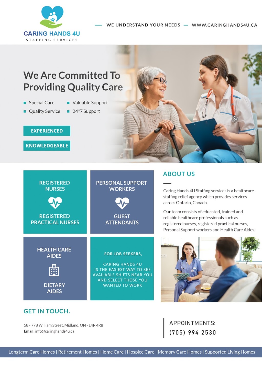 Caring Hands 4U Staffing Services Inc. | 778 William St #58, Midland, ON L4R 4R8, Canada | Phone: (705) 994-2530