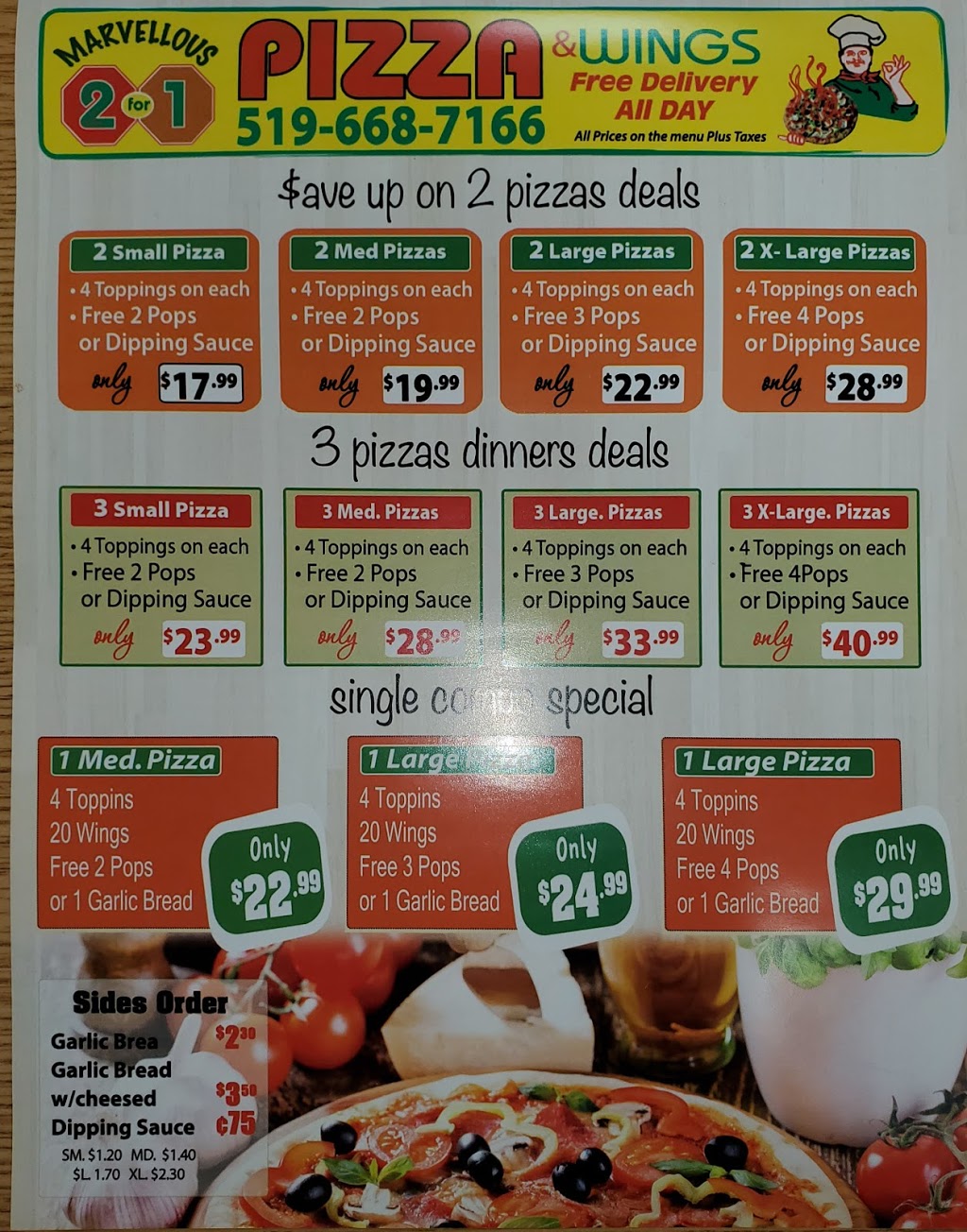 Marvellous 2 For 1 Pizza & Wings | 769 Southdale Rd E, London, ON N6E 3B9, Canada | Phone: (519) 668-7166