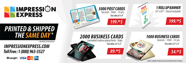 Impression Express | 99 Rue Huot, Notre-Dame-de-lÎle-Perrot, QC J7V 7M4, Canada | Phone: (514) 453-4554