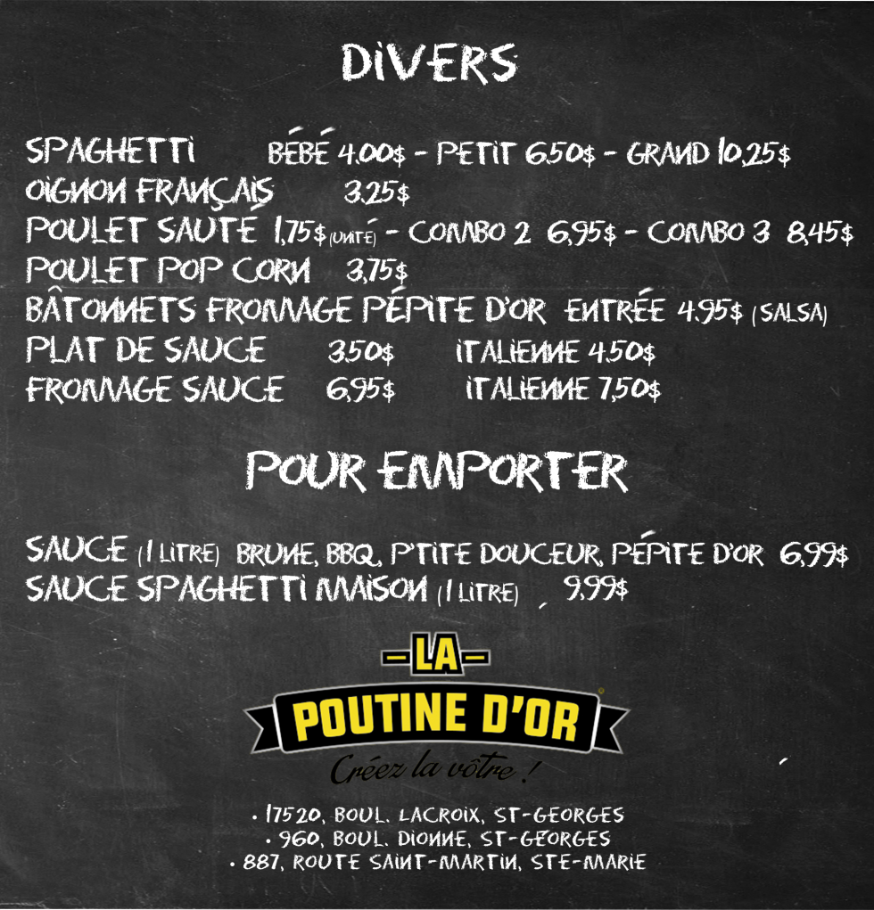 La Poutine dor | 17520 Boulevard Lacroix, Saint-Georges, QC G5Y 5B8, Canada | Phone: (418) 228-2184
