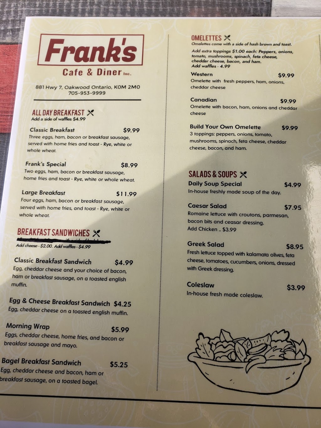 Franks cafe | 621-861 Trans-Canada Hwy, Oakwood, ON K0M 2M0, Canada | Phone: (705) 953-9999