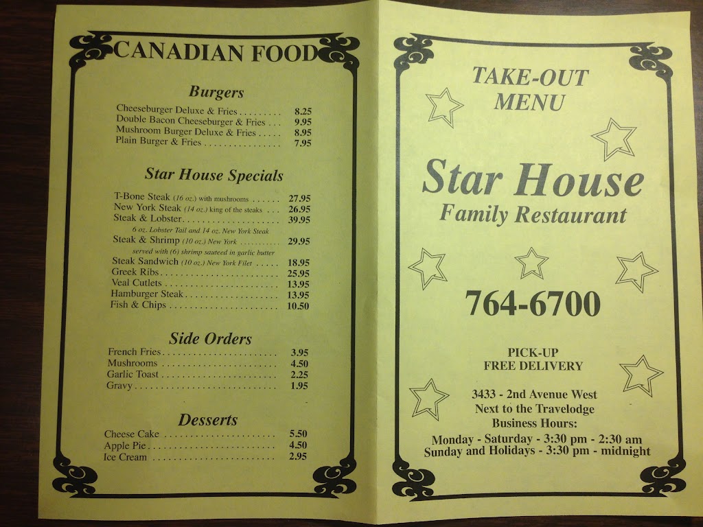 Star House Family Restaurant | 3433 2 Ave W, Prince Albert, SK S6V 8E2, Canada | Phone: (306) 764-6700