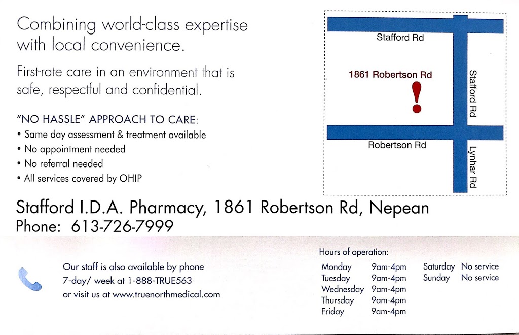 Stafford I.D.A. Pharmacy | 1861 Robertson Rd, Nepean, ON K2H 9N5, Canada | Phone: (613) 726-7999