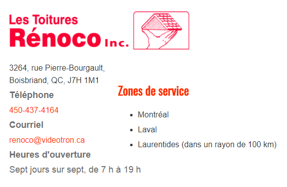 Toitures Rénoco Inc | 3264 Rue Pierre Bourgault, Boisbriand, QC J7H 1M1, Canada | Phone: (450) 437-4164