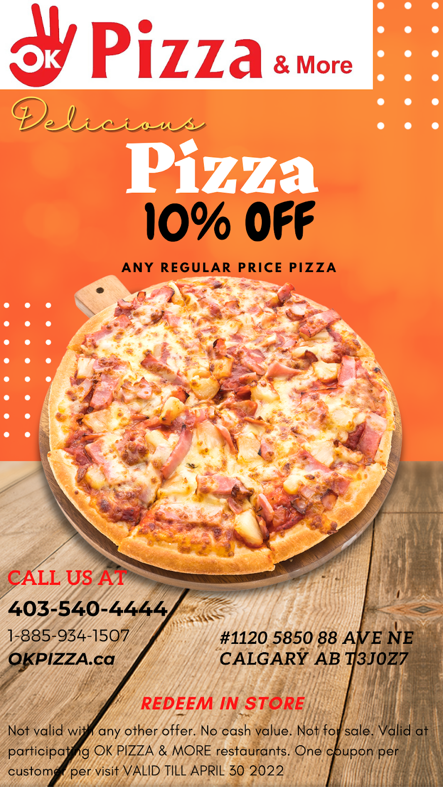 Ok Pizza & More | restaurant | 5850 88 Ave NE #1120, Calgary, AB T3J 0J2, Canada | 4035404444 OR +1 403-540-4444
