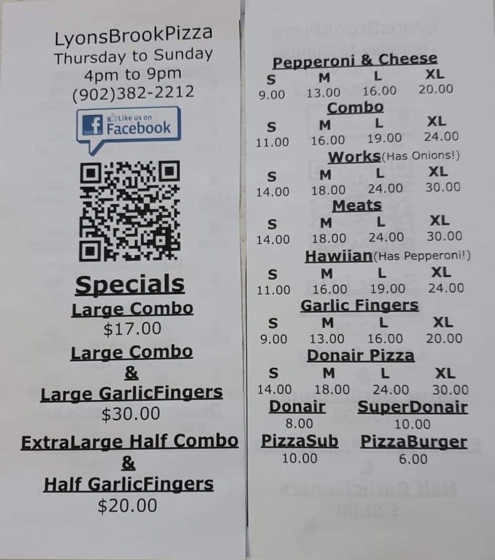 Lyons Brook Pizza | 2400 Lyons Brook road, Scotsburn, NS B0K 1R0, Canada | Phone: (902) 382-2212