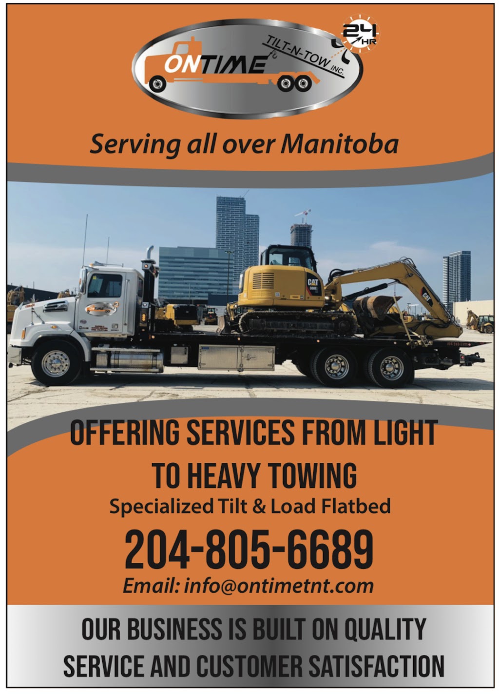 OnTime Tilt-N-Tow Inc | 1916 Brookside Blvd, Winnipeg, MB R3C 2E6, Canada | Phone: (204) 805-6689