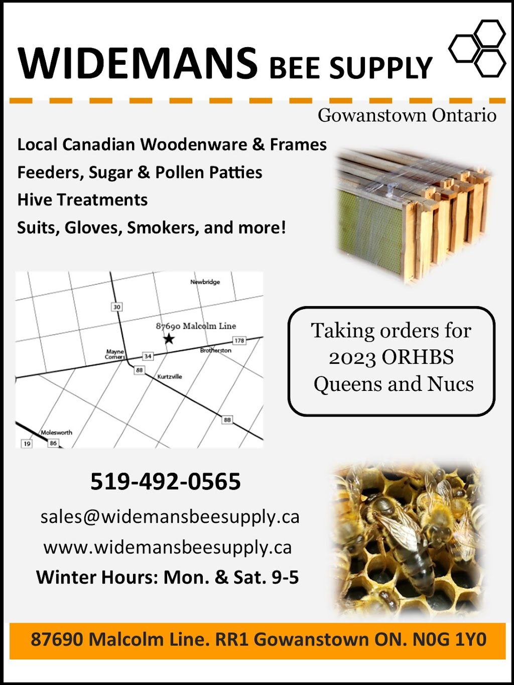 Widemans Bee Supply | 87690 Malcolm Line, Gowanstown, ON N0G 1Y0, Canada | Phone: (519) 492-0575