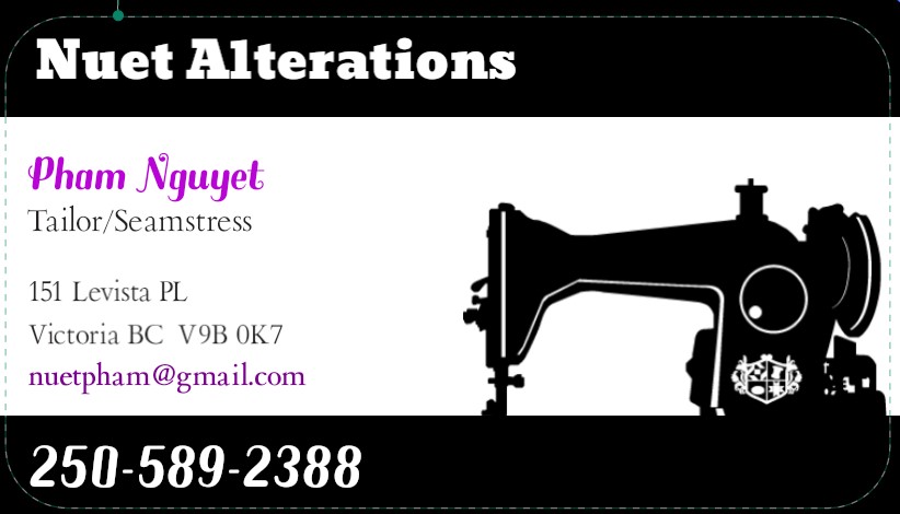 Nuet Alterations | 151 Levista Pl, Victoria, BC V9B 0K7, Canada | Phone: (250) 589-2388