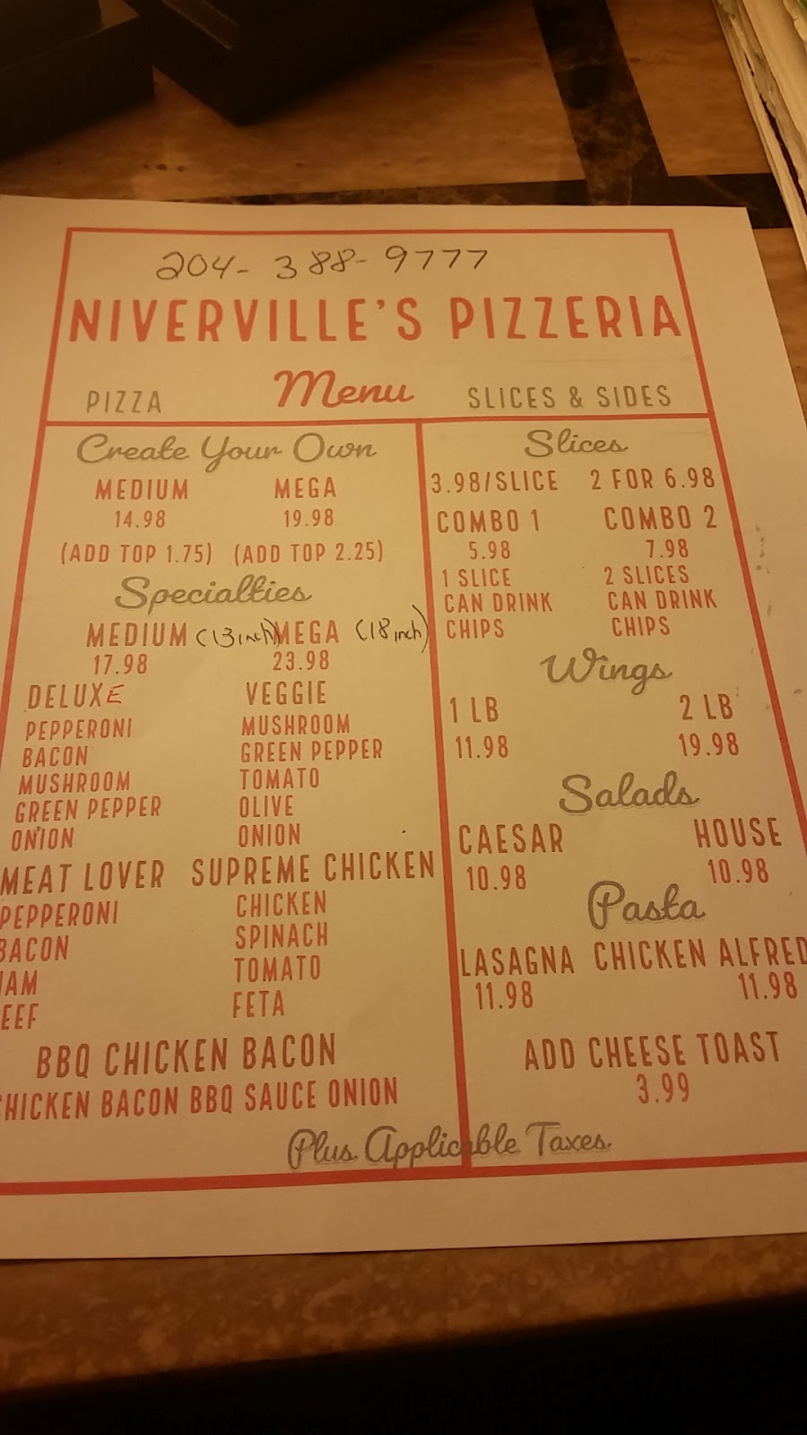 Nivervilles Pizzeria | Unit 2A, 40 Drovers Run, Nivervilles, Niverville, MB R0A 0A1, Canada | Phone: (204) 388-9777