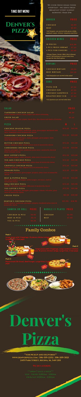 Denvers Pizza Regina | 2419 Park St, Regina, SK S4N 2H1, Canada | Phone: (306) 559-2252