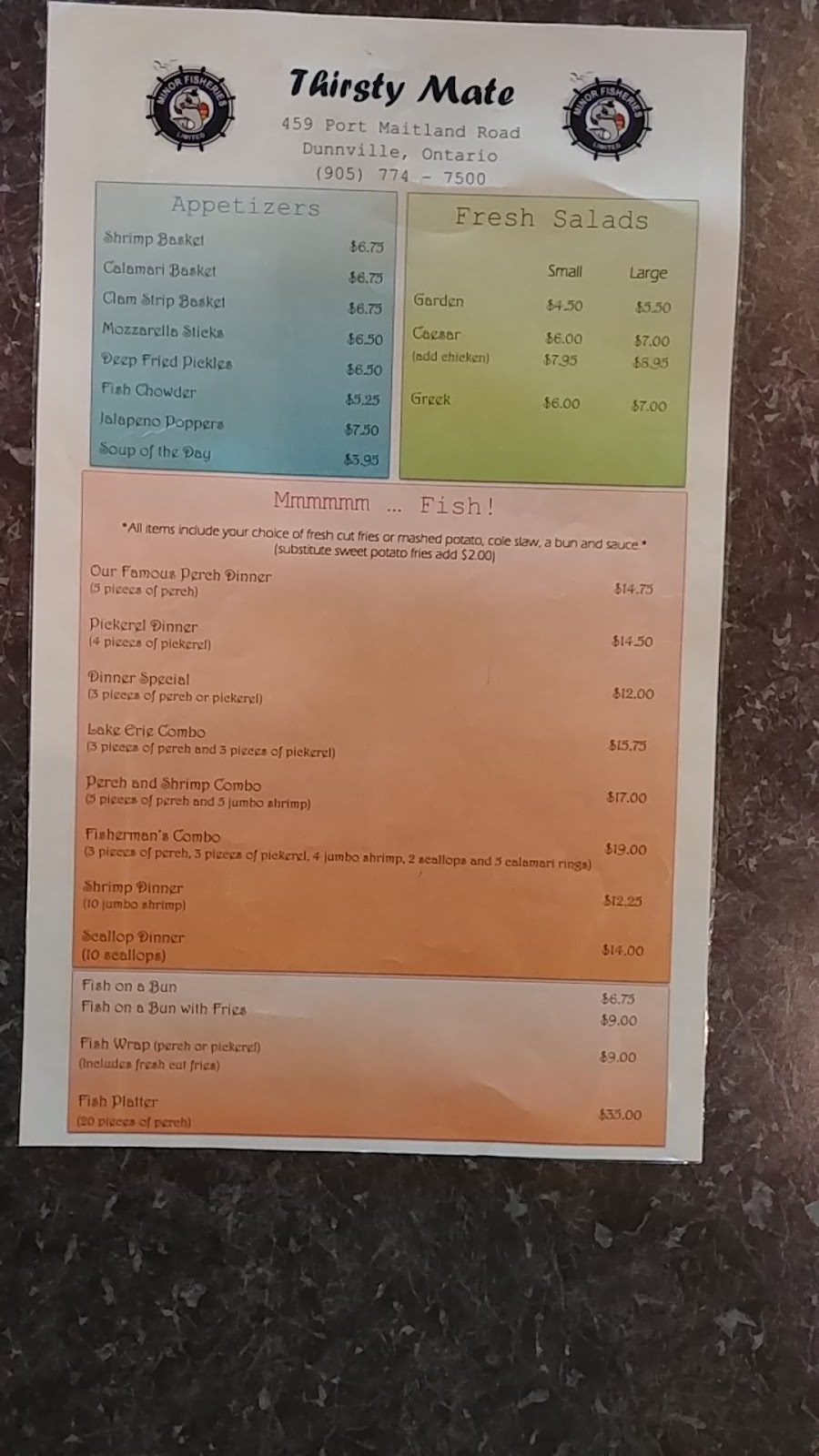 Thirsty Mate Restaurant & Patio Bar | 459 Port Maitland Rd, Dunnville, ON N1A 2W6, Canada | Phone: (905) 774-7500